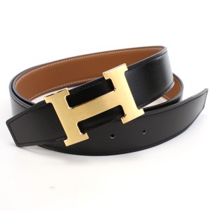 エルメス HERMES メンズベルト HロゴH BOXカーフ-トゴ NOIR-GOLDブラック ブラウン系 belt-01 メンズ tcld-bhsn