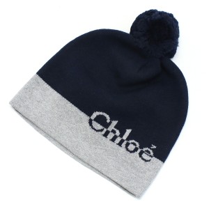 【21AW新作】 クロエ CHLOE キッズ−ニット帽 ロゴ ロゴC11195 859NAVY ネイビー系 kb-01 tcld-bhsn