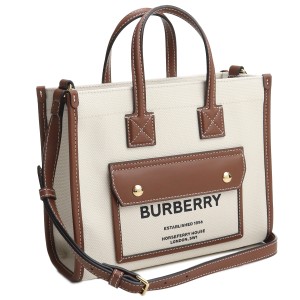 バーバリー BURBERRY トートバッグ ショルダー付 2way 通勤 通学8044143 A1395 ミニ ツートン キャンバス＆レザー NATURAL-TAN ホワイト