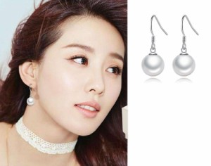 シンプル パール フックピアス ★ レディース ジュエリー ピアス ドロップ イヤリング アクセサリー 銀 B15-5