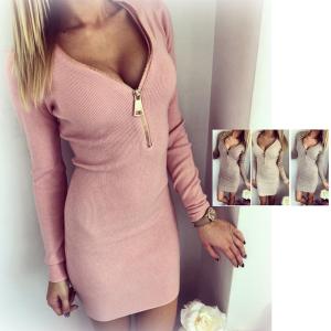 送料無料 レディース ニットワンピース タイト ミニワンピ 長袖 Vネック セクシー 胸開き 胸ファスナー 前ファスナー ワンピースの通販はau Pay マーケット ニューウィングス 商品ロットナンバー