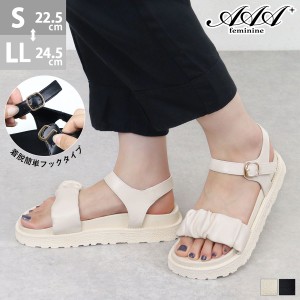 サンダル レディース アンクルストラップ スポサン ギャザー 合皮 2.5cmヒール No.3702 22.5cm-24.5cm AAA+ Feminine サンエープラスフェ