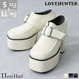 ブーツ ショート レディース バックル 11cmヒール ブーティ 22.5-24.5cm 黒 アイボリー No.1570 LOVEHUNTER ラブハンター