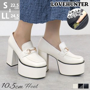 ビットローファー パンプス レディース 10.5cmヒール スクエアトゥ 22.5-24.5cm 黒 アイボリー No.1635 LOVEHUNTER ラブハンター