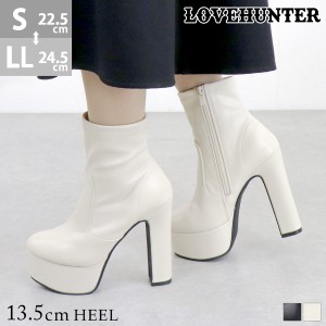 ショートブーツ 厚底 13.5cmヒール サイドジップ ストレッチ No.1621 22.5-24.5cm 黒 LOVEHUNTER ラブハンター