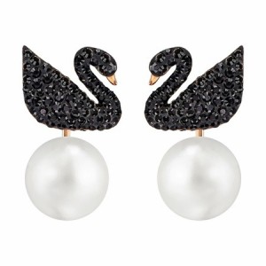 ＜美品＞スワロフスキーピアスパールスワン ブラックイ アージャケット2WAY スワロフスキー ピアス SWAROVSKI ブラックスワン パール 正規品