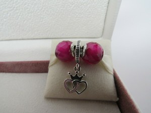 Pandora パンドラ チャーム Crowned Hearts Love & Ruby Facets Hearts Love ３個セット ピンク ハート