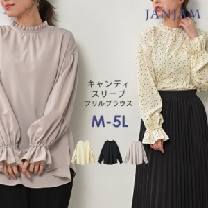 大きいサイズ レディース ブラウス 長袖 メール便対応 リボン フリルネック トップス M/LL/3L/4L/5L ゆったりサイズ ぽっちゃり女子 プラ