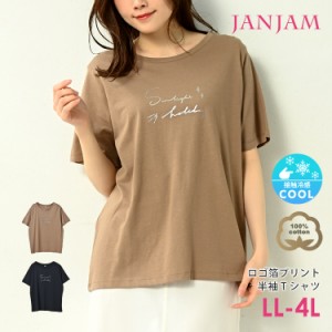 大きいサイズ レディース Tシャツ 半袖 メール便対応 箔プリント 接触冷感 トップス cotton100 LL/3L/4L ゆったりサイズ ぽっちゃり女子 