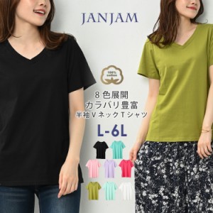 大きいサイズ レディース Tシャツ 半袖 メール便対応 Vネック 無地 カラバリ豊富 カットソー トップス cotton100 L/LL/3L/4L/5L/6L ゆっ