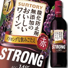 送料無料 サントリー 酸化防止剤無添加のおいしいワイン。ストロング赤720mlペット×2ケース（全24本）