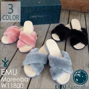 emu エミュー サンダル シープスキン スリッパ ファー Mareeba マリーバ W11800 Sheepskin Slippers BLACK ブラック/ASH アッシュ/BLUSHP