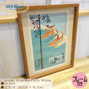 Nick Kuchar ニックカッチャー Canoes Waikiki Party Wave Art Print MATTED PRINTS Hawaii Travel Print マットプリント アートプリント