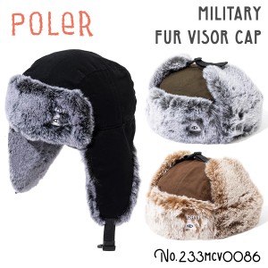 23/24 POLeR ポーラー ファー キャップ MILITARY FUR VISOR CAP ミリタリーファーバイザーキャップ 帽子 耳当て ヘッドウェア メンズ レ