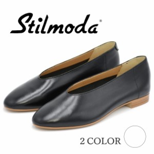 Stilmoda スティルモーダ フラットパンプス 7602 イタリア製 ラウンドトゥ 甲深 パンプス ブラック シルバー バレエシューズ ぺたんこ靴 