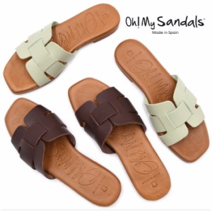 Oh my Sandals オーマイサンダルズ スクエアトゥ フラットサンダル 4955 スペイン製 本革 レザー ワンストラップ サンダル レディース 靴