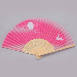 扇子 女性用 日本製 レディース  絹製ピンク地月うさぎ 69173