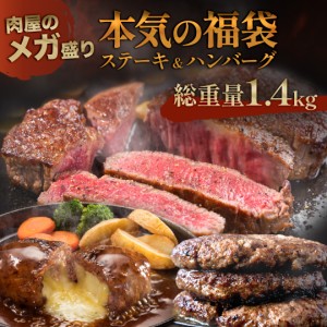 新春福袋 [ 大人気！ 6月7日より順次発送！ ] 【 送料無料 】 福袋 2023 ステーキ & ハンバーグ 2種 1.4kg ! はしっこ 訳あり お肉 3種 