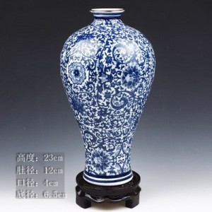 花瓶 大きい青と白 磁器 ロータスデザイン セラミック 景徳鎮花瓶 屋内装飾 R1842 Multi
