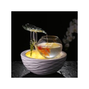 水槽 おしゃれ インテリア 小さな滝 ガラス 屋内 オフィス デスクトップ装飾  Lotus Fish Bowl