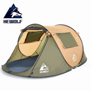 ドーム型テント 4-5人 ポップアップ アウトドア キャンプ 登山 釣り UV保護 Hewolf(アーミーグリーン)