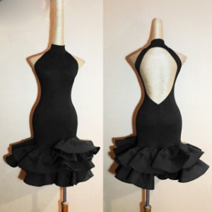 レディース社交ダンス衣装 競技ドレス ラテンドレス サルサ ノースリーブ ブラック