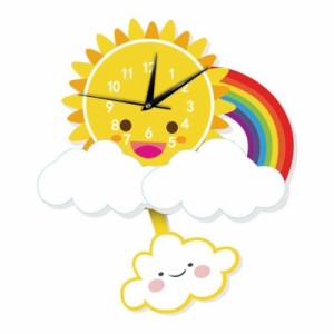 掛け時計 ウォールクロック かわいい 太陽 虹 雲 子供部屋 インテリア 装飾