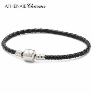 ATHENAIE レザー ブレスレット 革 925 Silver パンドラ適合 ブラック