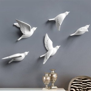 鳥 壁飾り 3D 壁掛け オブジェ 小鳥 モダン 北欧 インテリア 樹脂製 5個セット (ホワイト)