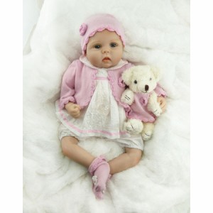リボーンドール 赤ちゃん人形 ベビー人形 ベビードール 海外ドール リアル ハンドメイド 綿ボディ クマさんと一緒の女の子