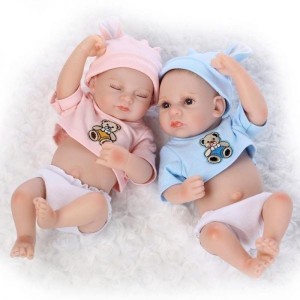 人形 リボーンドール 男女の双子ちゃんセット フルシリコンビニール リアル赤ちゃん人形 ミニサイズ25cm 入浴可能 クマ耳お帽子