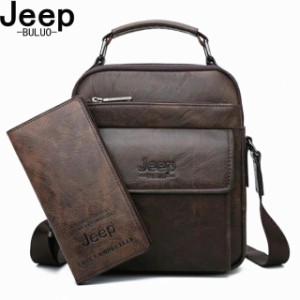 JEEP BULUO メンズ ショルダーバッグ ハンドバッグ 2ピース ビジネス メッセンジャー スプリットレザー