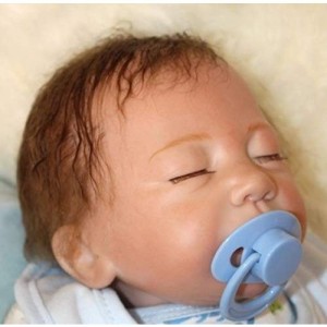 高級リボーンドール ベビー人形 ベビードール　リアル赤ちゃん人形 衣装付き 約50cm シリコン&綿 男の子 水色 寝顔