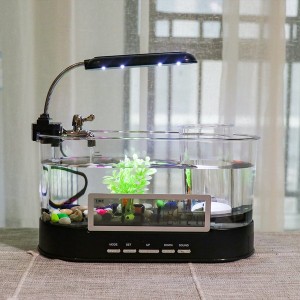 水槽 セット ミニアクアリウム  LEDライト USB デジタルクロック 時計 1.5L 