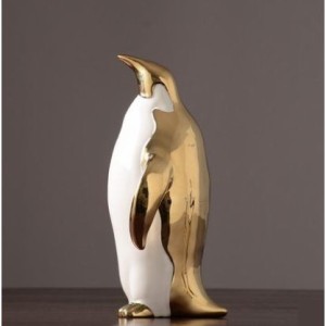 置物 おしゃれ 北欧風  陶磁器製 ペンギン  ゴールドカラー (上向き)