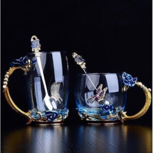 アンティーク ガラス コーヒーカップ マグカップ スプーン セットティーポットギフトプレゼント ロング AT0601