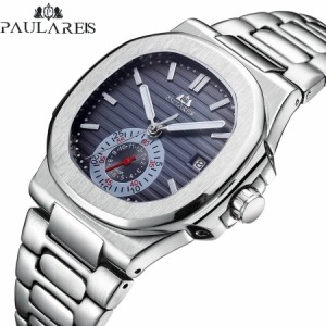 腕時計 メンズ 防水 高級 PAULAREIS 最新モデル ノーチラス クロノグラフスタイル シースルーバック ハイエンドオマージュ jfnoob