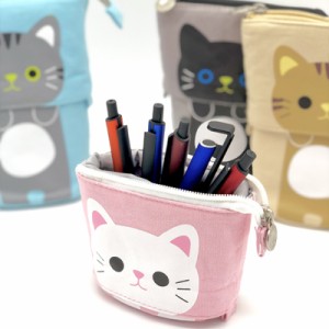 ロジック ペンケース ペンスタンド ねこ [LG-POUCH-CAT] 文房具 筆箱 ペン立て ポーチ 動物 猫 かわいい おしゃれ パステルカラー 便利 