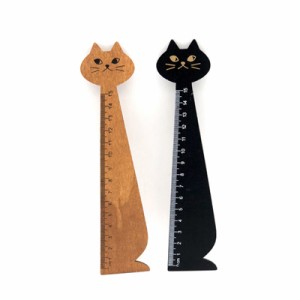 ロジック 定規 猫 2種類セット 長さ：15cm  [LG-RULER-CAT-2SET] 文房具 筆記具 ものさし 木製 ねこ シンプル おしゃれ かわいい 黒 ナチ