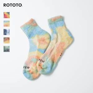 ROTOTO (ロトト) / HEMP/ORGANIC COTTON PILE ANKLE SOCKS”TIE DYE” (R1518) (タイダイ柄) (ユニセックス) (日本製) (2024春夏) (ネコ