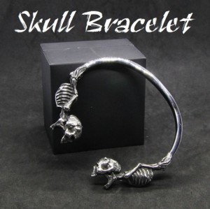 送料無料 メンズ ブレスレット スカル シルバー 骸骨 ガイコツ アクセサリー Skull フリーサイズ ロック パンク 腕輪 ステンレススチール