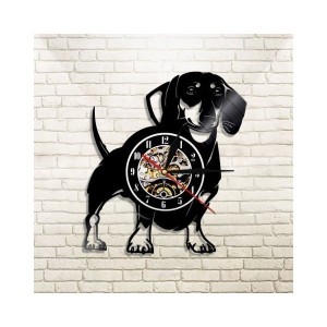 送料無料 犬型アナログ時計 壁掛け時計 インテリア雑貨 ダックスフンド レコード盤 輸入雑貨  人気インテリア ペット店舗 リビング