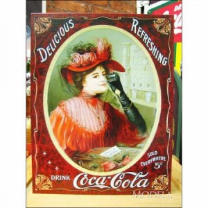 アメリカンブリキ看板 コカ・コーラ ビクトリア調赤ドレス coca-cola 長辺41×短辺32cm