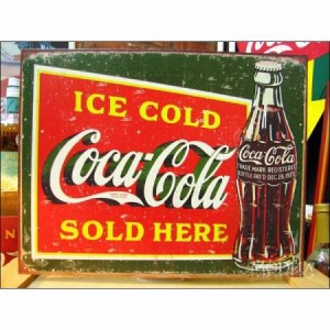 アメリカンブリキ看板 コカ・コーラ 緑色の看板 coca-cola 長辺41×短辺32cm