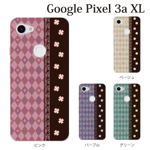 スマホケース Google Pixel 3a XL ケース simフリー スマホカバー 携帯ケース ハーリキン・チェックと四葉 クローバ
