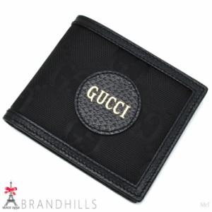 グッチ 財布 二つ折り 札入れ メンズ グッチ オフ ザ グリット GGナイロン レザー ブラック 625573 GUCCI ほぼ未使用 【中古】