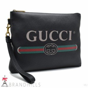 グッチ クラッチバッグ カーフスキン ブラック ロゴプリント ストラップ付 セカンドバッグ 572770 GUCCI 美品 【中古】