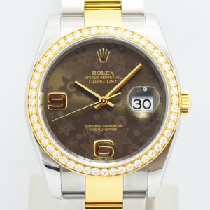 ロレックス 中古 メンズ ROLEX デイトジャスト 自動巻 オートマ 116243 V番 フラワー ダイヤ SS ステンレススチール YG イエローゴールド