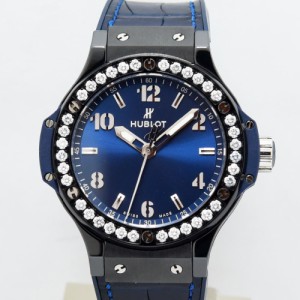 ウブロ 中古 レディース HUBLOT ビッグバン 361.CM.7170.LR.1204 クォーツ ダイヤモンド セラミック チタニウム レザー ラバー ブルー