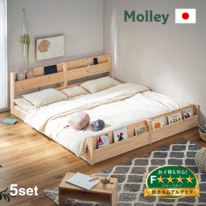 【5年保証/大川産/九州産ひのき使用】二段ベッド 2段ベッド Molley(モーリー) 5点セット トコマットシングルx2＋ファミリー掛・敷 ヒノキ